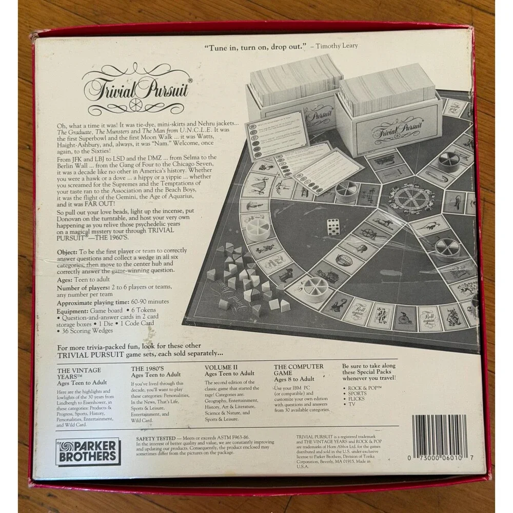 Trivial Pursuit The 1960’s Master Game Parker Brothers Complete Board Game VTG